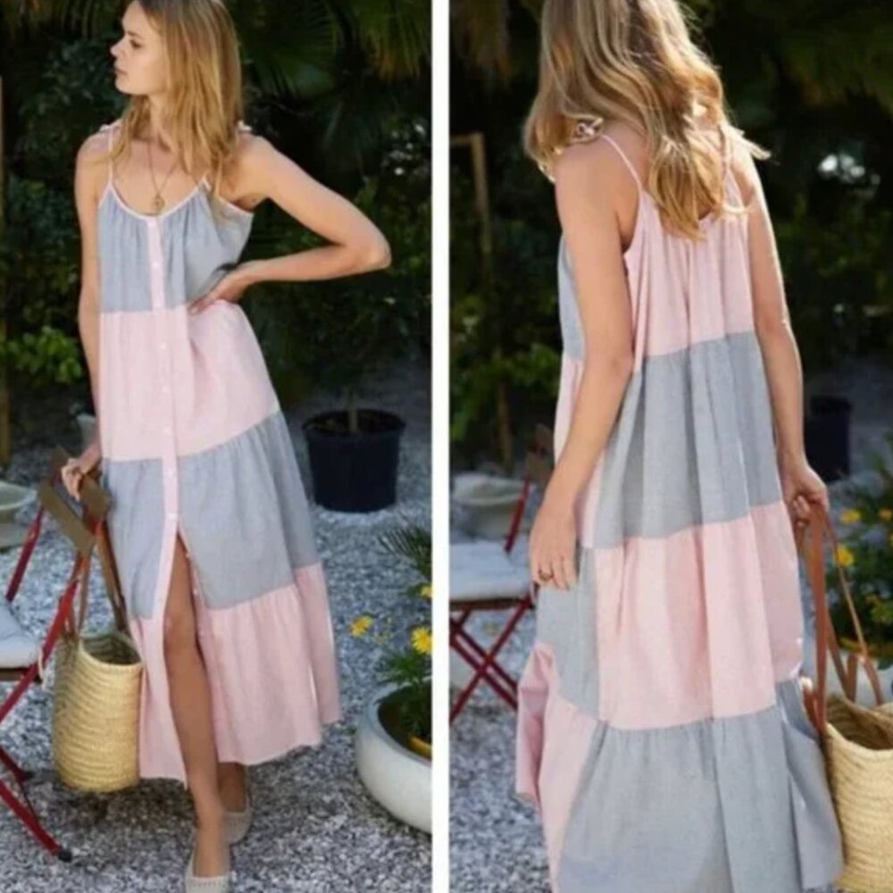 Emerson Fry Button Tier Dress Patchwork Gingham Size S